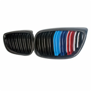 BMW 3-series two-door E92E93 pre-M3 to carbon fiber three-color double-line light black mid-grid grille