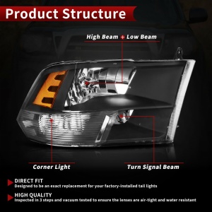 HeadLamps for 2009 2010 2011 2012-2018 Dodge Ram 1500 2500 3500 Black Quad Headlights Assembly Head Lamps CH2519135 CH2518135
