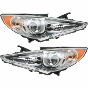 Headlight Set For 2011 2012 2013 2014 Hyundai Sonata Left and Right White Housing 2Pc HY2503159 HY2502159