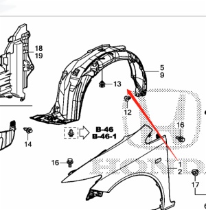 Honda Civic 9th leaf lining fb front inner fender 74101-TS6-H10 74151-TS6-H10-1